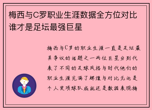 梅西与C罗职业生涯数据全方位对比 谁才是足坛最强巨星